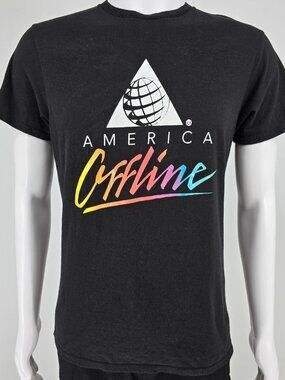 2010s "America Offline" America Online Rainbow Logo Parody Black T-Shirt (M)
